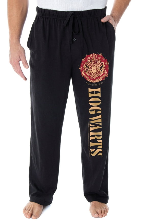 Harry Potter Mens' Christmas at Hogwarts Wreath Crest Pajama Lounge Pants