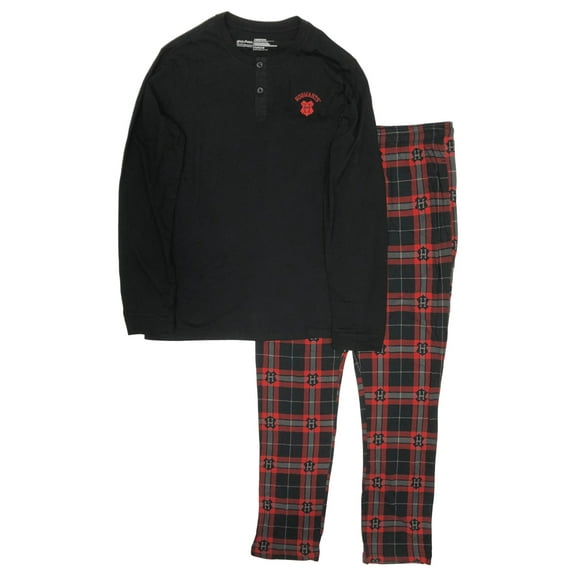 Harry Potter Mens Pajamas Sleep Set Black T-Shirt Red Plaid Lounge Pants Medium