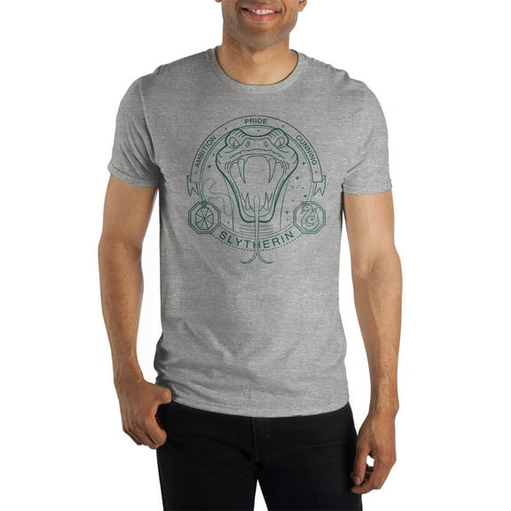 Harry Potter Mens Slytherin Hogwarts House Grey Graphic Tee-Medium