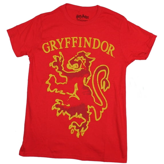 Harry Potter Mens T-Shirt - Gryffindor Distressed Lion Rampant (Large)