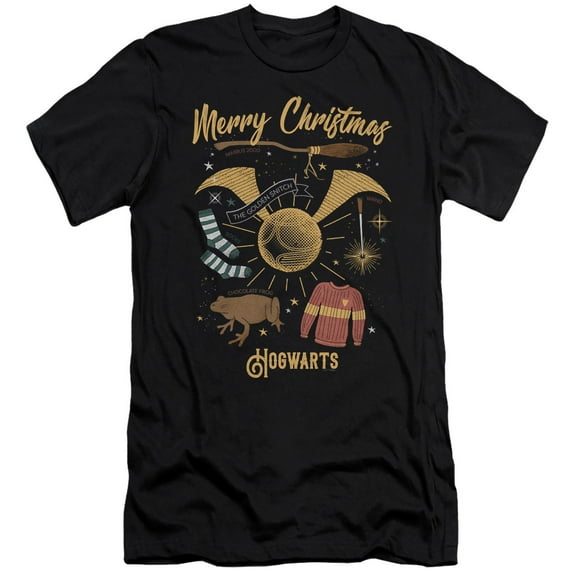Harry Potter Merry Christmas From Hogwarts Unisex Adult Canvas Brand T Shirt, Black, X-Large