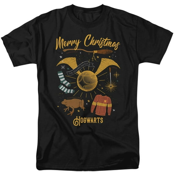 Harry Potter Merry Christmas From Hogwarts Unisex Adult T Shirt, Black, Small