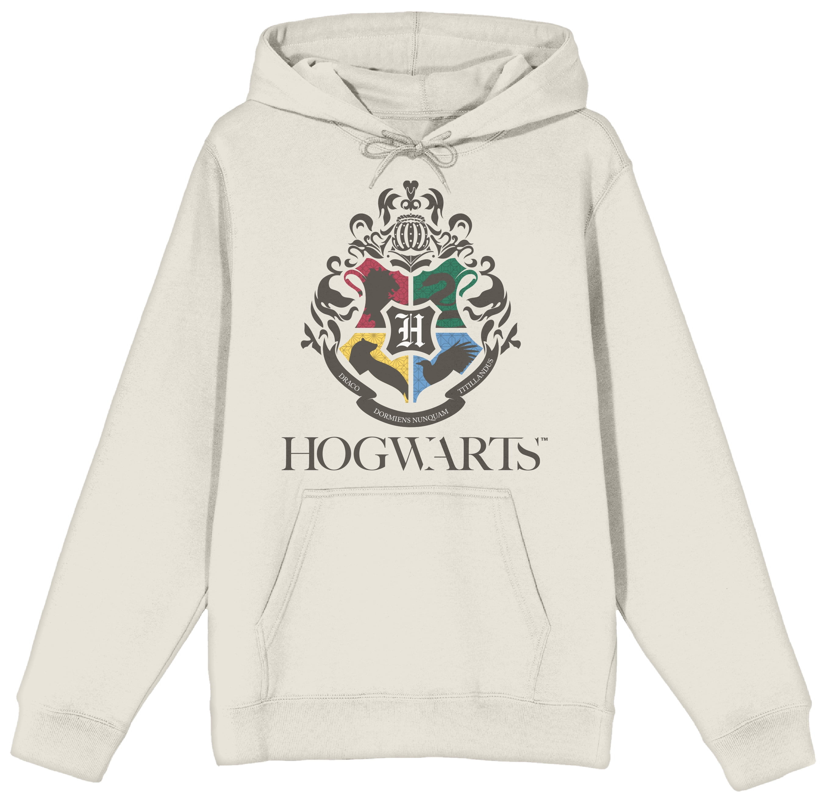 Harry Potter Minimal Hogwarts Crest Long Sleeve Natural Adult Hooded  Sweatshirt-Small