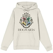 Harry Potter Minimal Hogwarts Crest Long Sleeve Natural Adult Hooded Sweatshirt-XL