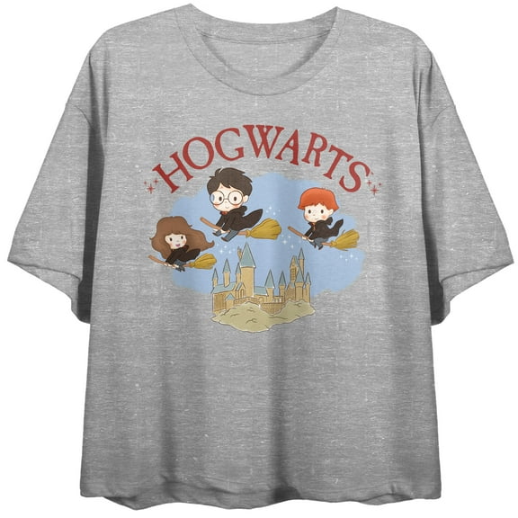 Harry Potter Mischief Managed Chibi Art Women's Heather Gray Graphic Crop Tee-Small