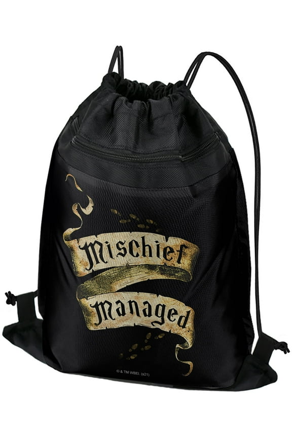 Harry Potter Mischief Managed Drawstring Backpack Sports Bag Sackpack 17" x 13", Perfect for Gym, Yoga or Practice