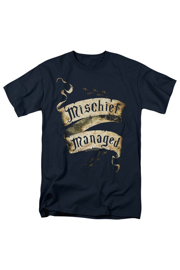Mischief Managed Unisex Adult T Shirt, Navy, Medium