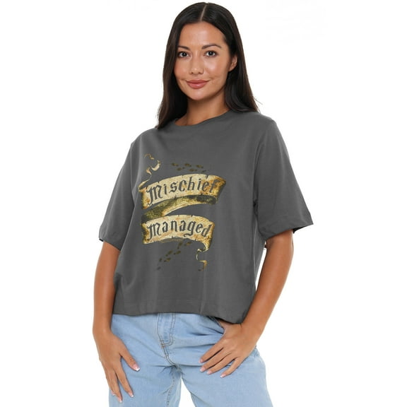 Harry Potter Mischief Managed Women's Boxy Cropped T-Shirt Casual Graphic Tee