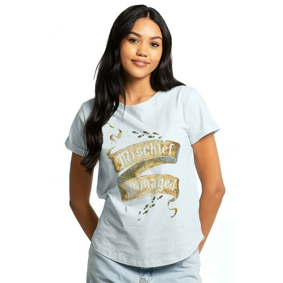 Harry Potter Mischief Managed Women's Graphic T-Shirt Rolled Sleeve Tee