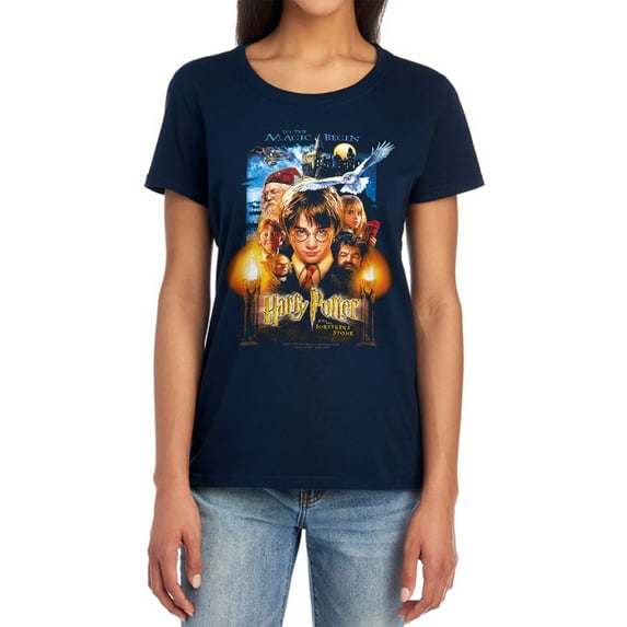 Harry Potter Movie Poster Women's T Shirt, Navy, Medium