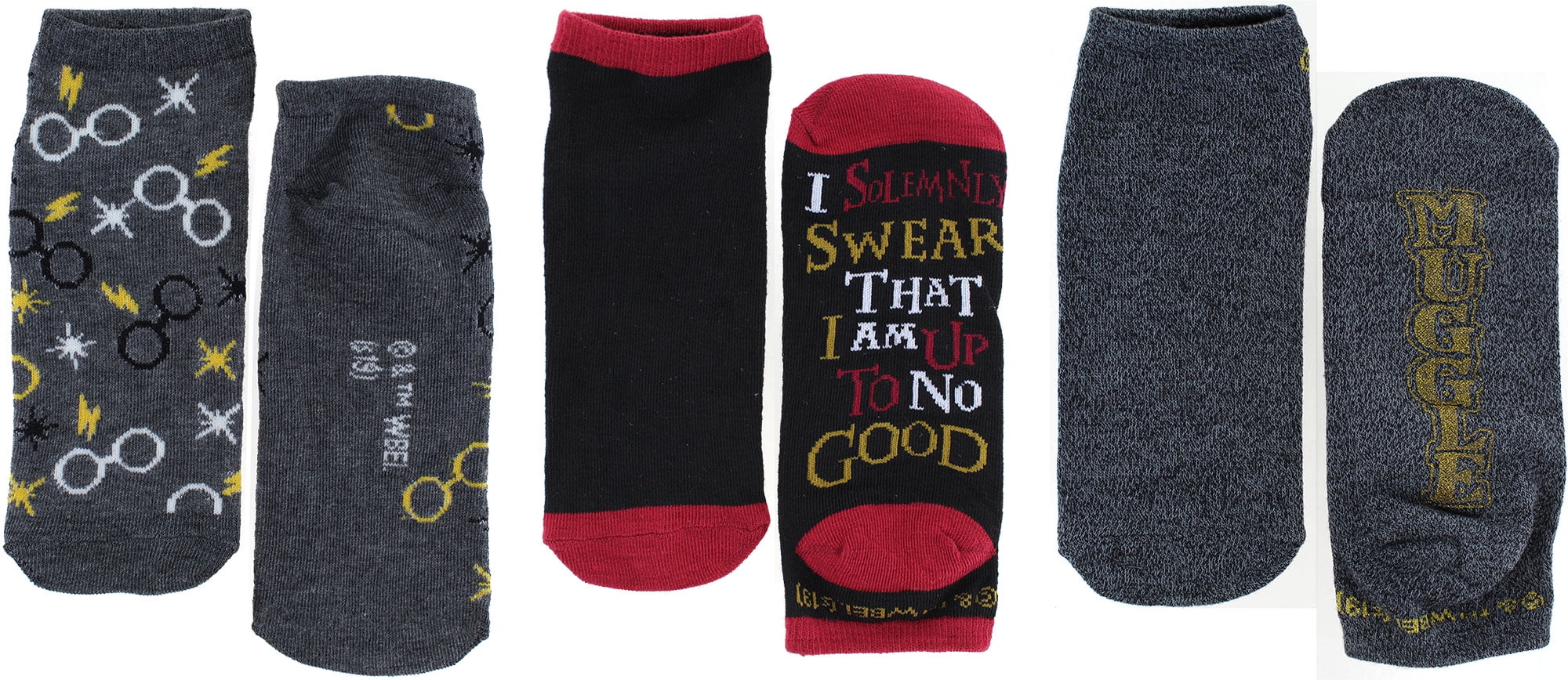 Harry Potter Muggles Juniors/Womens Ankle Cut Socks 3 Pair Pack Shoe Size 4-10