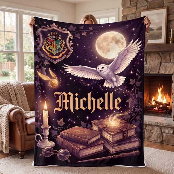 Harry Potter Name Blanket, Michelle Hedwig Owl Full Moon Throw, Soft Throw for Couch Bed Relaxing, Cozy Home Bedroom Decor