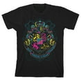 thumbnail image 1 of Harry Potter Neon Pink And Yellow Hogwarts Crest Youth Black T-shirt-Medium, 1 of 6