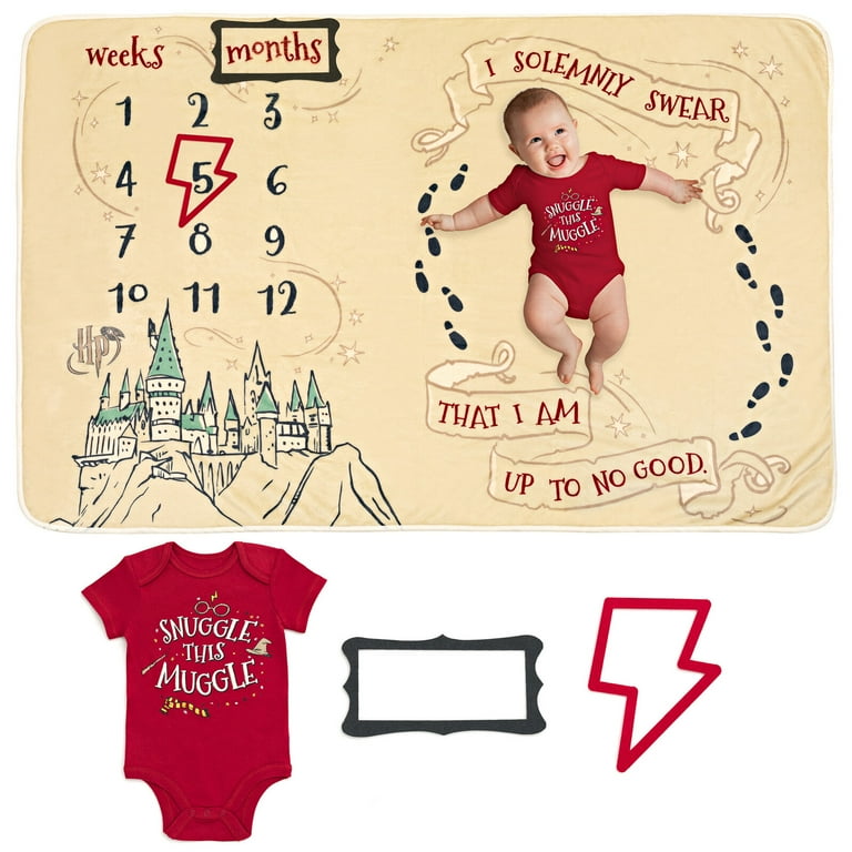 Harry Potter Newborn Baby Bodysuit and Monthly Milestone Blanket