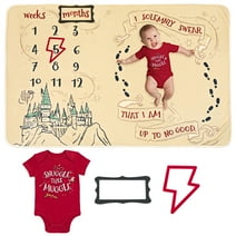 Harry Potter Newborn Baby Boys Bodysuit and Monthly Milestone Blanket 4 Piece Layette Set Newborn