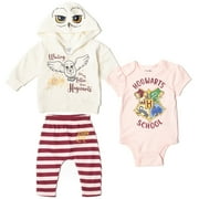 Harry Potter Newborn Baby Girls Fleece Pullover Hoodie Bodysuit and Pants 3 Piece Outfit Set Newborn to Infant