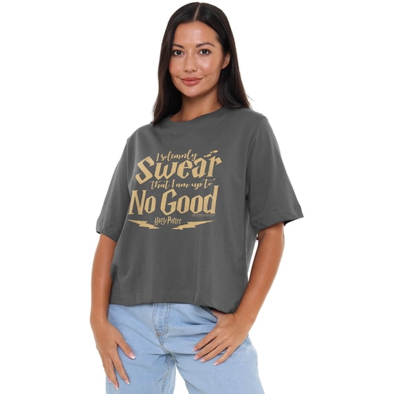 Harry Potter No Good Women's Boxy Cropped T-Shirt Casual Graphic Tee