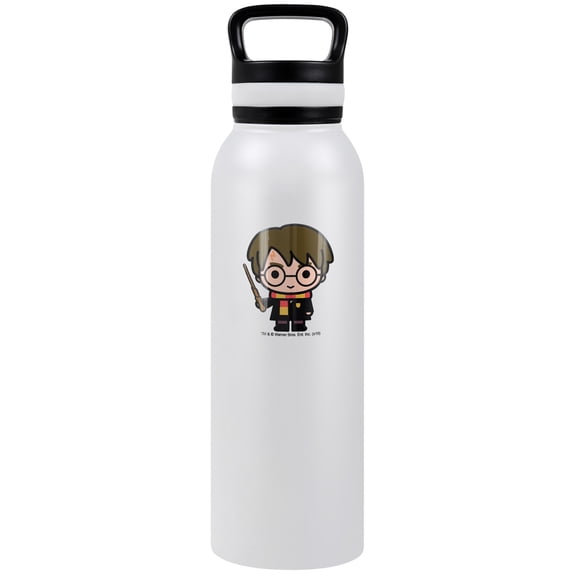 Harry Potter Official Cute Chibi Character 24 oz Insulated Canteen Water Bottle, Leak Resistant, Vacuum Insulated Stainless Steel with Loop Cap, White