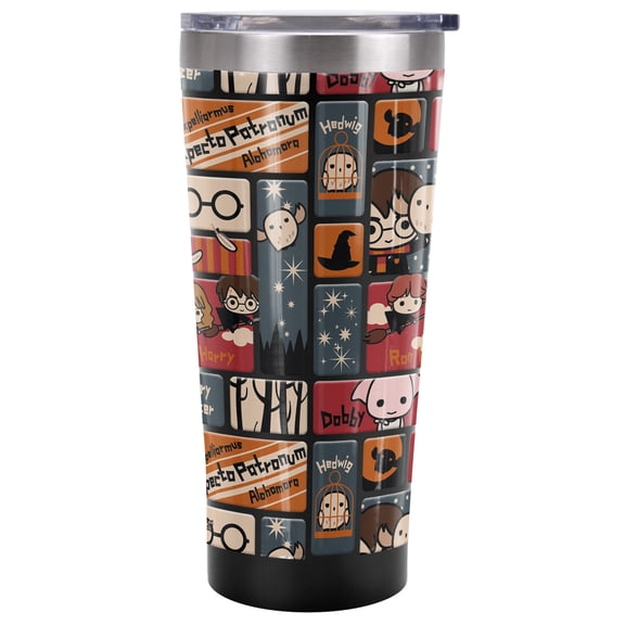 Harry Potter Official Cute Chibi Pattern 20 oz Travel Tumbler, Stainless Steel, Vacuum Insulated with Leak Resistant Slide-Lock Lid