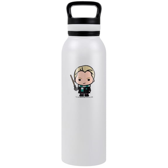 Harry Potter Official Draco Cute Chibi Character 24 oz Insulated Canteen Water Bottle, Leak Resistant, Vacuum Insulated Stainless Steel with Loop Cap, White