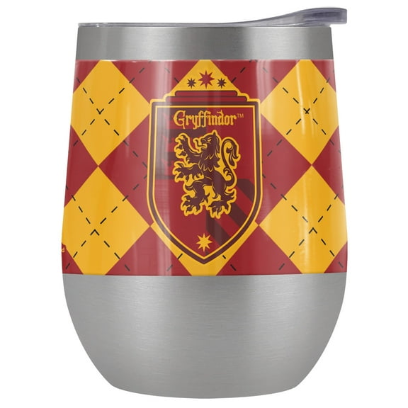 Harry Potter Official Griffindor Plaid Sigil 12 oz Stemless Tumbler, Stainless Steel Travel Cup|Lake Tumbler|Insulated with Leak Resistant Slide-Lock Lid, Stainless Steel
