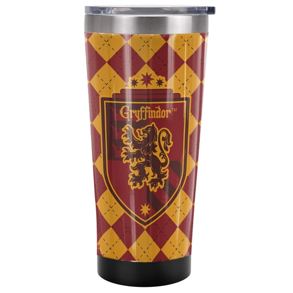 Harry Potter Official Gryffindor Plaid Sigil 20 oz Travel Tumbler, Stainless Steel, Vacuum Insulated with Leak Resistant Slide-Lock Lid