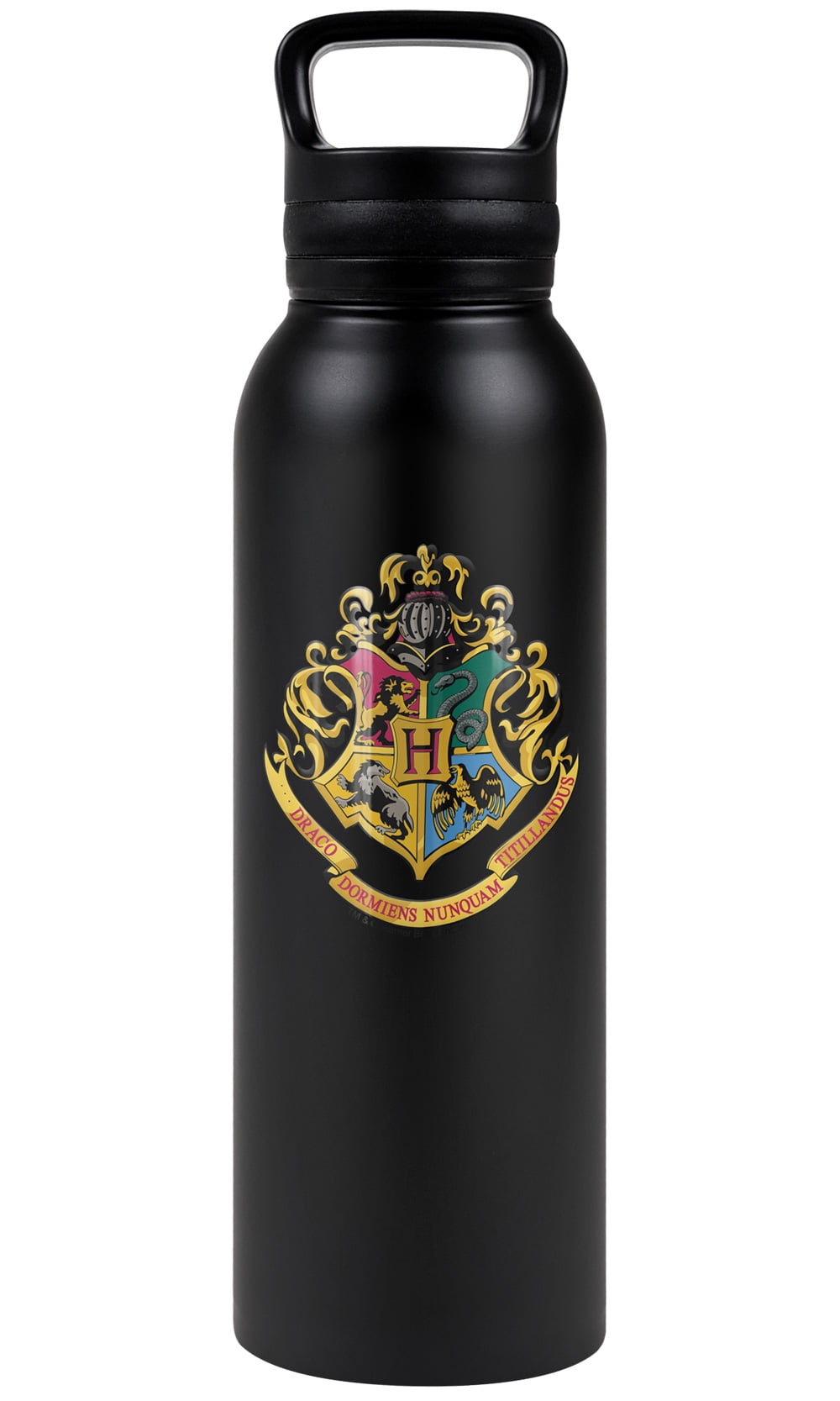 Harry Potter Official Hogwarts Crest 24 oz Insulated Canteen Water Bottle, Leak Resistant, Vacuum Insulated Stainless Steel with Loop Cap, Black