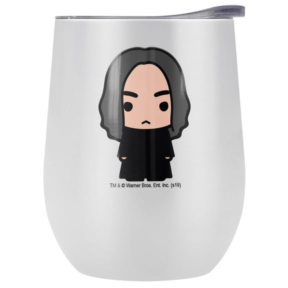 Harry Potter Official Snape Cute Chibi Character 12 oz Stemless Tumbler, Stainless Steel Travel Cup|Lake Tumbler|Insulated with Leak Resistant Slide-Lock Lid, White