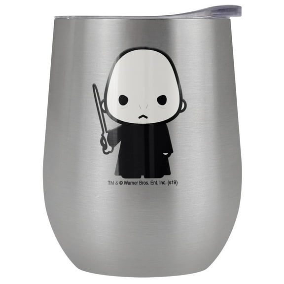 Harry Potter Official Voldemort Cute Chibi Character 12 oz Stemless Tumbler, Stainless Steel Travel Cup|Lake Tumbler|Insulated with Leak Resistant Slide-Lock Lid, Stainless Steel