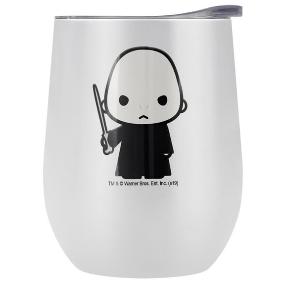 Harry Potter Official Voldemort Cute Chibi Character 12 oz Stemless Tumbler, Stainless Steel Travel Cup|Lake Tumbler|Insulated with Leak Resistant Slide-Lock Lid, White