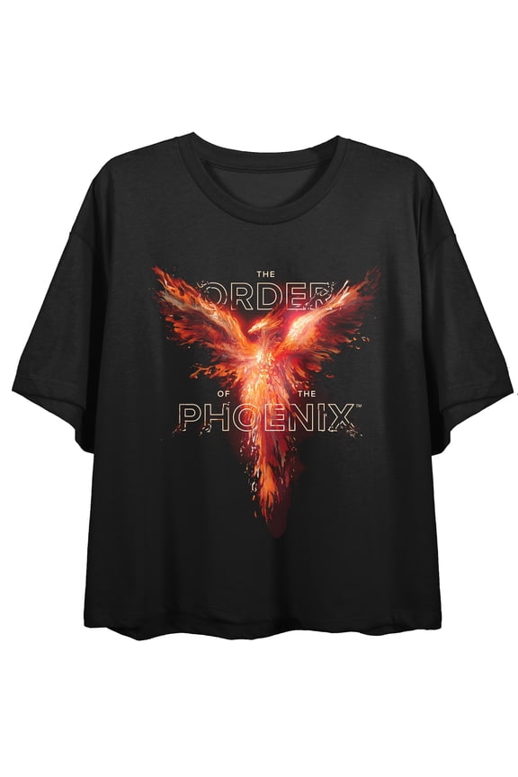 Harry Potter Order Of The Phoenix Graphic Print Juniors Black Crop Top-Medium