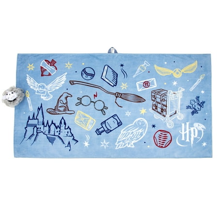 Harry Potter Oversized Kids 100% Cotton Towel and Character Loofah Set, Gray, Warner Bros