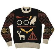JUNK FOOD CLOTHING Harry Potter Owl Deathly Hallows Sign Black Ugly Christmas Sweater
