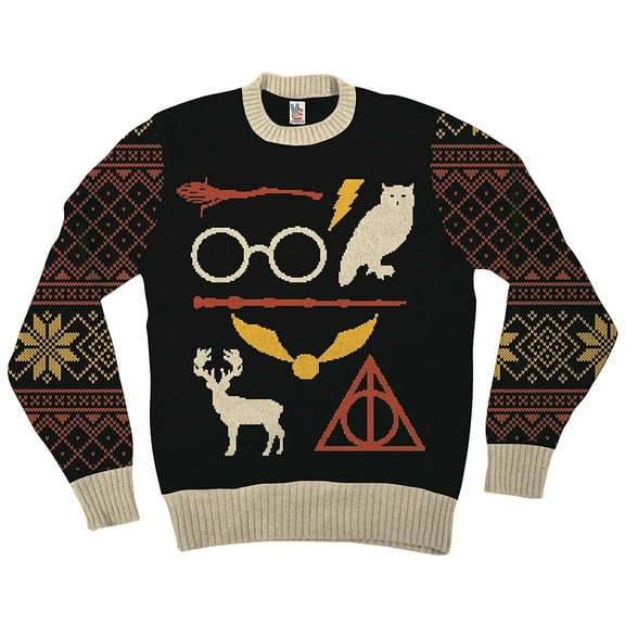 Harry Potter Owl Deathly Hallows Sign Black Ugly Christmas Sweater