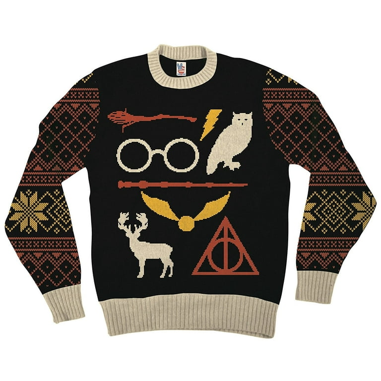 Harry Potter Owl Deathly Hallows Sign Black Ugly Christmas Sweater Walmart