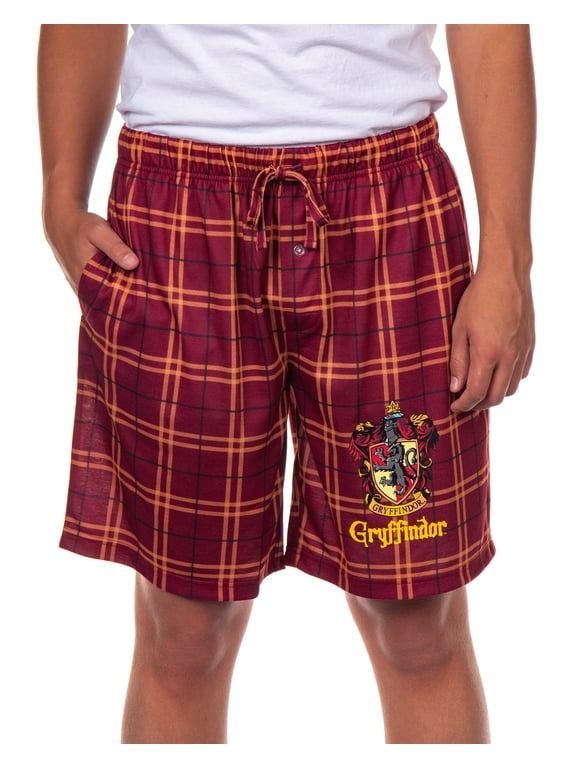 Harry Potter Pajamas Mens' Hogwarts Houses Crest Plaid Lounge Sleep Shorts - Gryffindor Hufflepuff Ravenclaw Slytherin