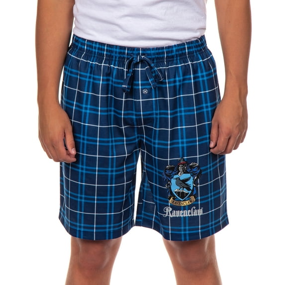 Harry Potter Pajamas Mens' Hogwarts Houses Crest Plaid Lounge Sleep Shorts - Gryffindor Hufflepuff Ravenclaw Slytherin