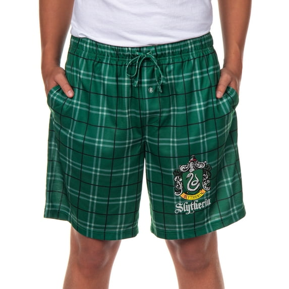 Harry Potter Pajamas Mens' Hogwarts Houses Crest Plaid Lounge Sleep Shorts - Gryffindor Hufflepuff Ravenclaw Slytherin