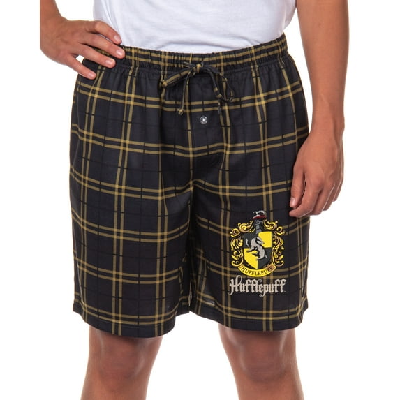 Harry Potter Pajamas Mens' Hogwarts Houses Crest Plaid Lounge Sleep Shorts - Gryffindor Hufflepuff Ravenclaw Slytherin