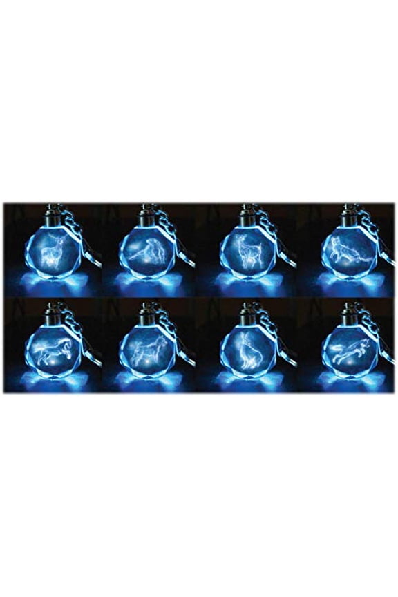 Patronus Collectible Key Chain Mystery Blind Box - Receive 1 of 8 Crystal Patronus Key Rings with LED Blue Light - Collect All 8 - Series 1