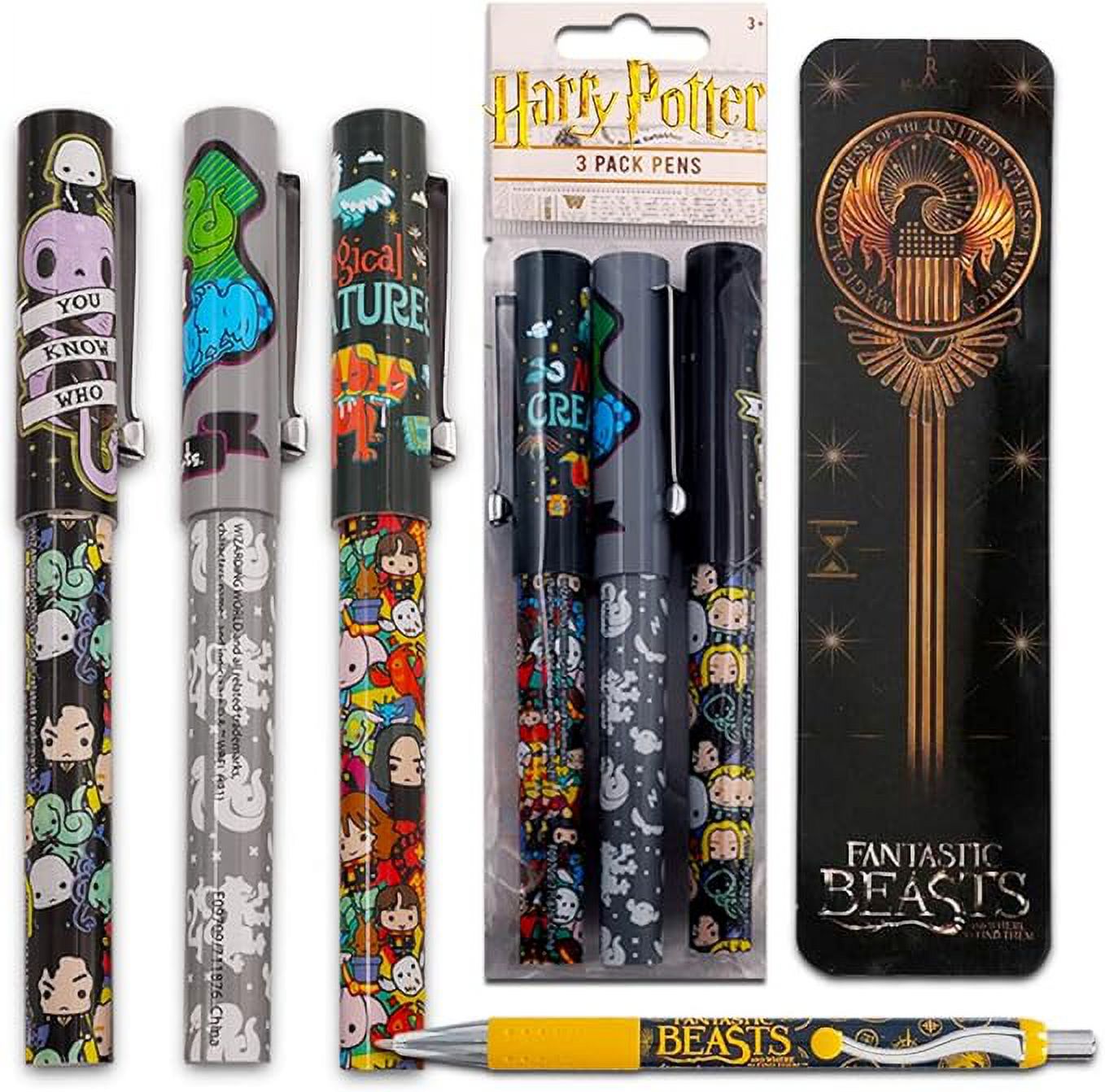 Harry Potter Pen Set Bundle 3 Deluxe Harry Potter Pens Plus Fantastic Beasts Bookmark (Harry