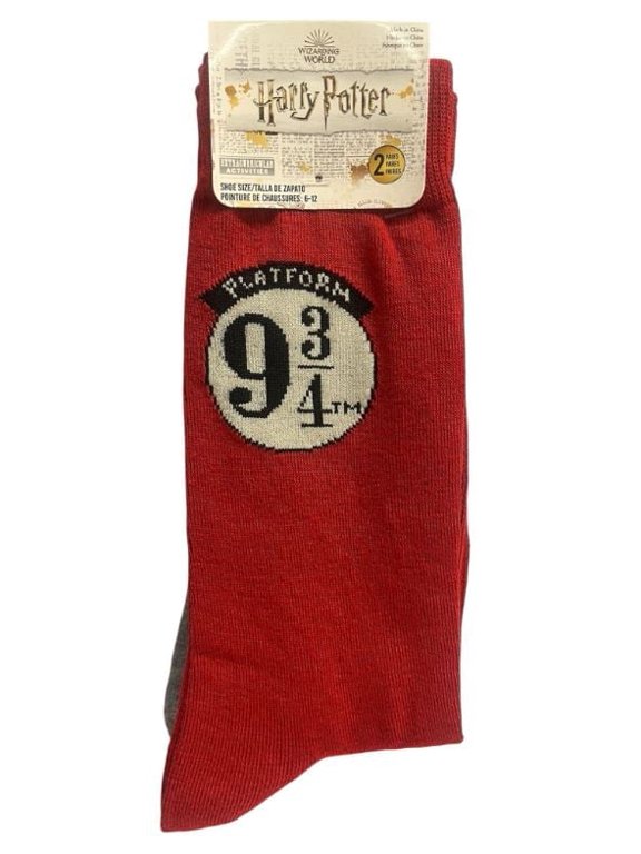 Platform 9 3/4 Crew Socks, Red, Shoe Size 6-12, 2-Pair Pack