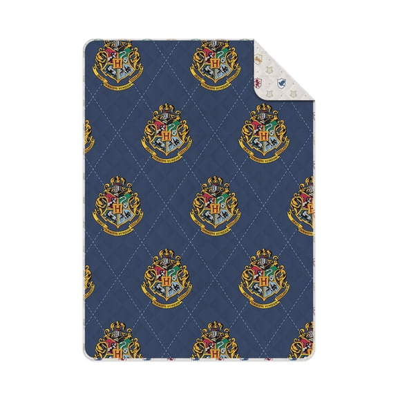 Harry Potter Preppy Crest Hogwarts Twin/Full Reversible Microfiber Quilted Blanket, 62x90 inches