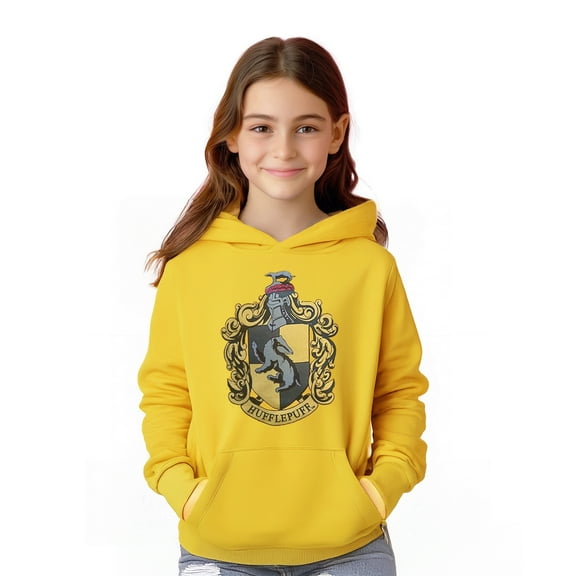 Harry Potter Pullover Hoodie - Lightweight, Boys & Girls Youth Kids Daily Hoodie, X-Large, Crest Yellow