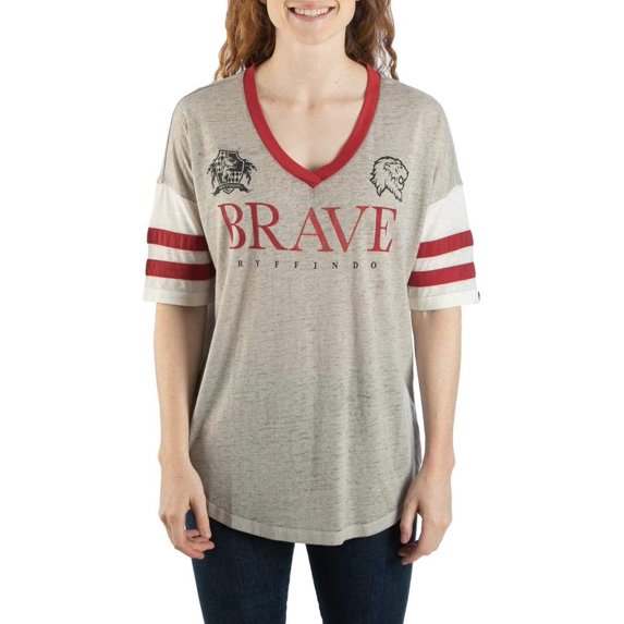 Harry Potter Quality and House Crest Womens' V-Neck T-Shirt, Gryffindor, XL