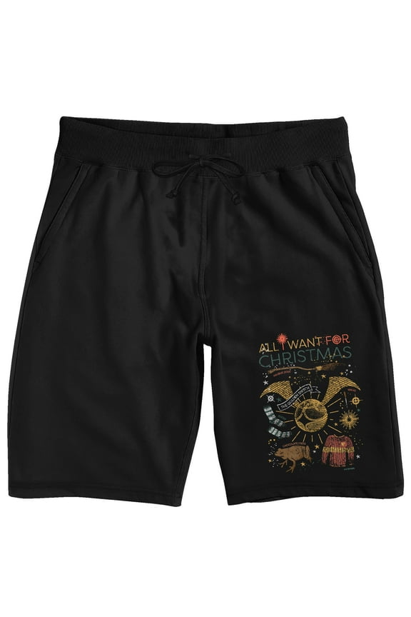 Harry Potter Quidditch "All I Want For Christmas" Men's Black Sleep Pajama Shorts-Medium