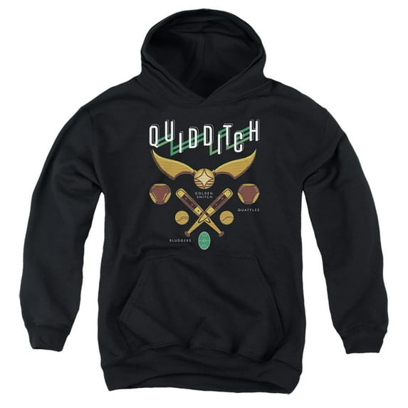 Harry Potter Quidditch Equipment Logo Kids Pull-Over Hoodie (Small) for Youth Boys and Girls, Black