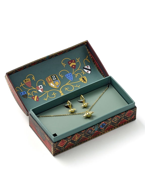 Quidditch Gift Box with cute Golden Snitch Necklace & Earrings