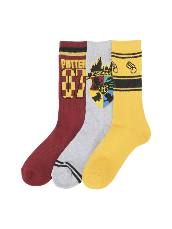 Harry Potter Quidditch Men's 3-Pair Pack Athletic Crew Socks