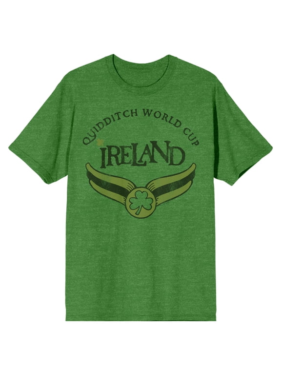 Harry Potter Quidditch World Cup Ireland Men's Green Short Sleeve Crew Neck Tee-Large